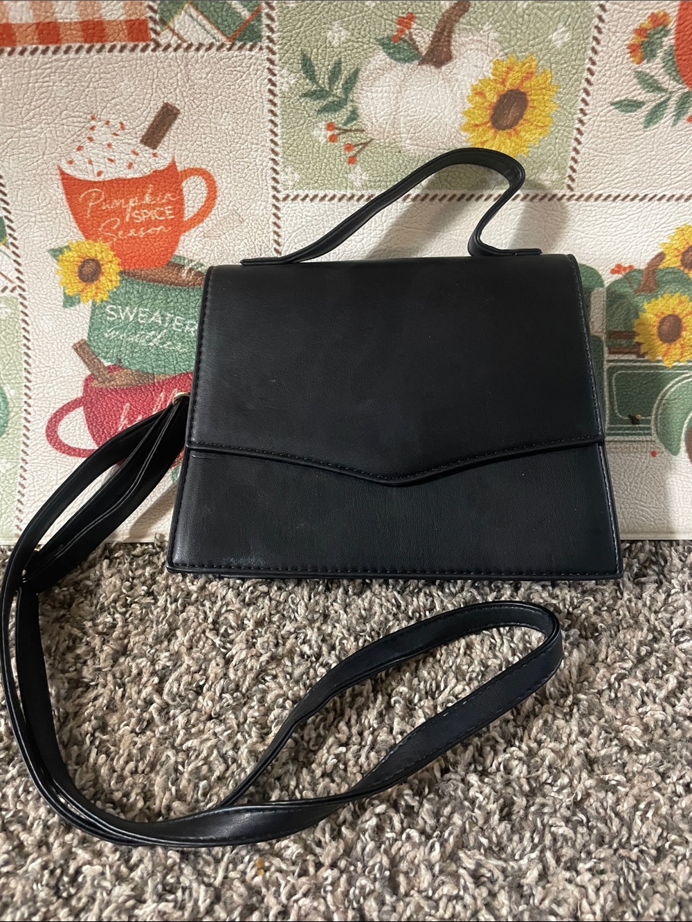 Minimalist Black Leather Crossbody Satchel